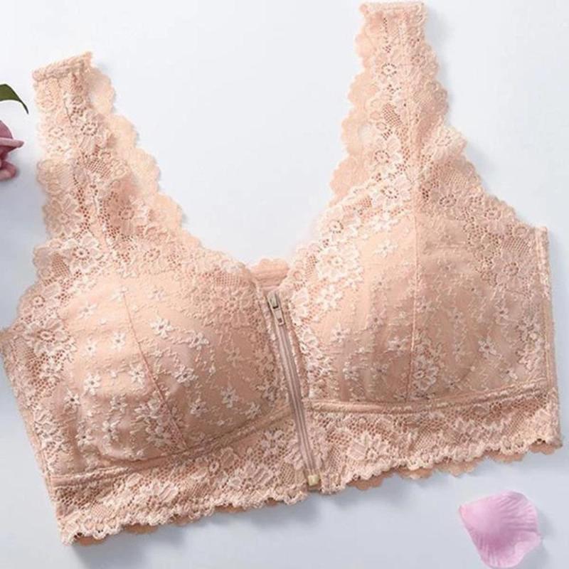 

Women's Adjustable Front Closure Extra-Elastic Large Size Wire-Free Sleep Lace Bra Ladies Sportwear Running Bra For 2020 Fashion1, Beige