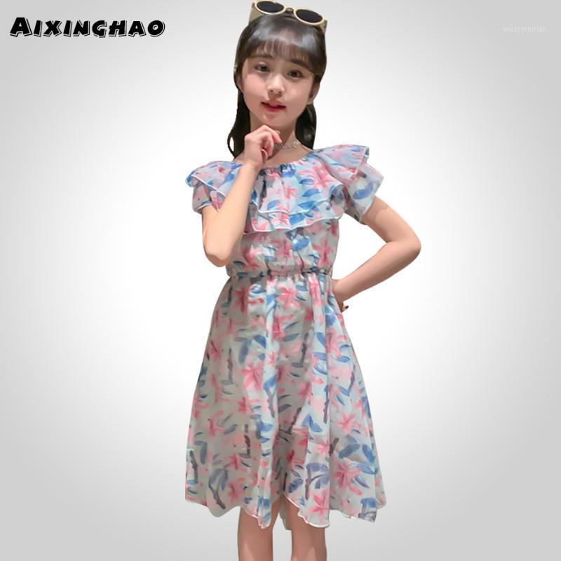 

Girl Summer Dress Floral Print Girl Child Dress Casual Style Chiffon For Double-layered Girls Clothing 6 8 10 12 141, As picture