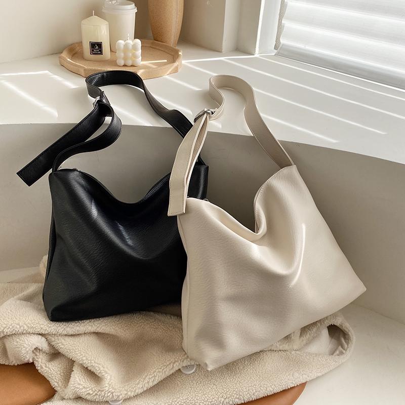 

2021 Tote Women's Bag Solid Color Pu Shoulder Messenger Bag Casual Women Shopping Bags Ladies Fashion Big Bags Female Purse New, Beige