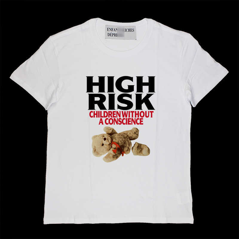 

Men' T-Shirts ERD melancholy rich second generation high risk teddy bear street punk loose print short sleeve T-shirt, White