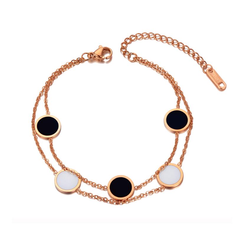 

Fashion Double Layer Stainless Steel White & Black Acrylic Charm Bracelets For Women Bohemia Chain Link Bracelet B20031
