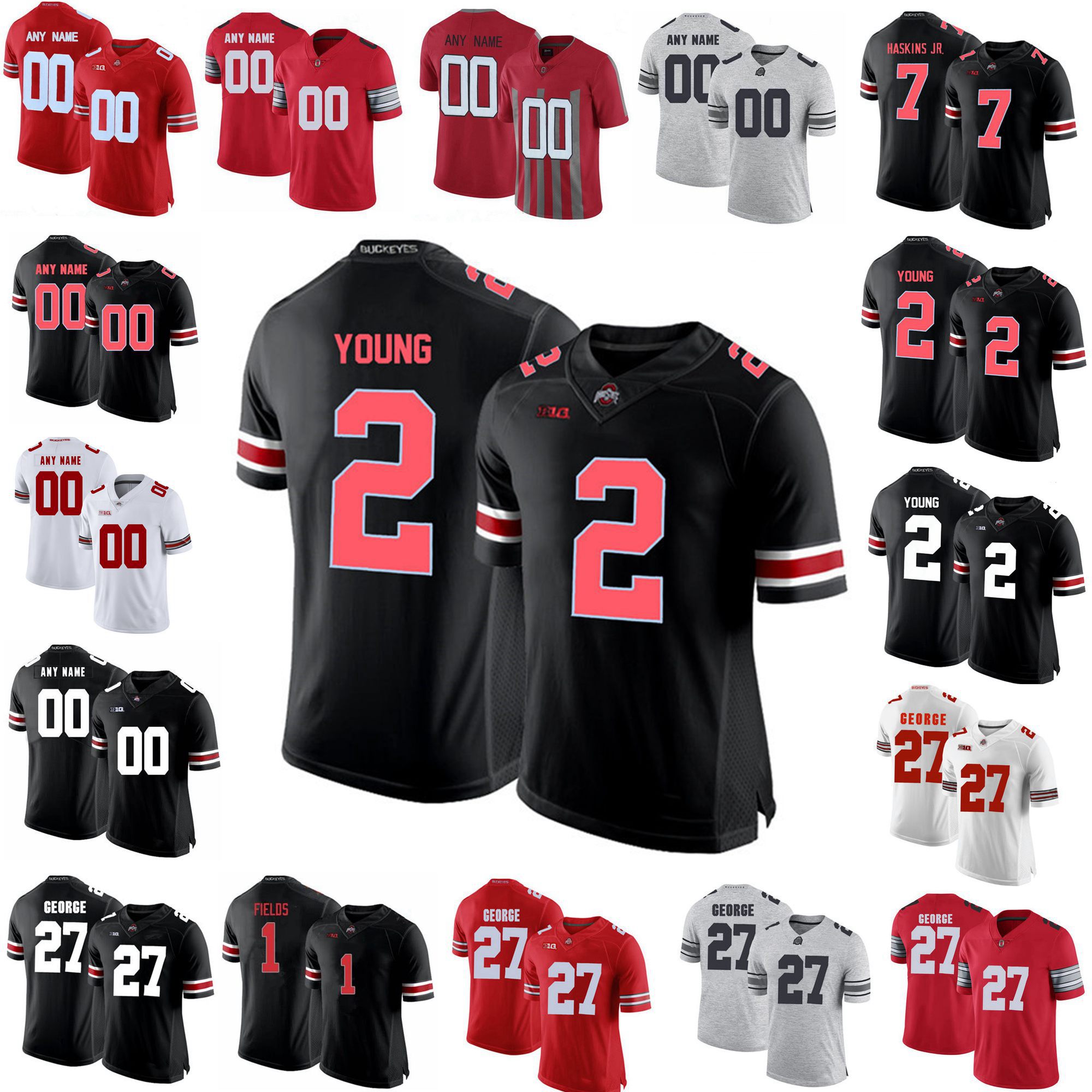 

NCAA Ohio State Buckeyes College Football Jerseys Mens Justin Fields Jersey 2 Chase Young 7 Haskins Jr. Elliott Eddie George Custom Stitch, Mens black red