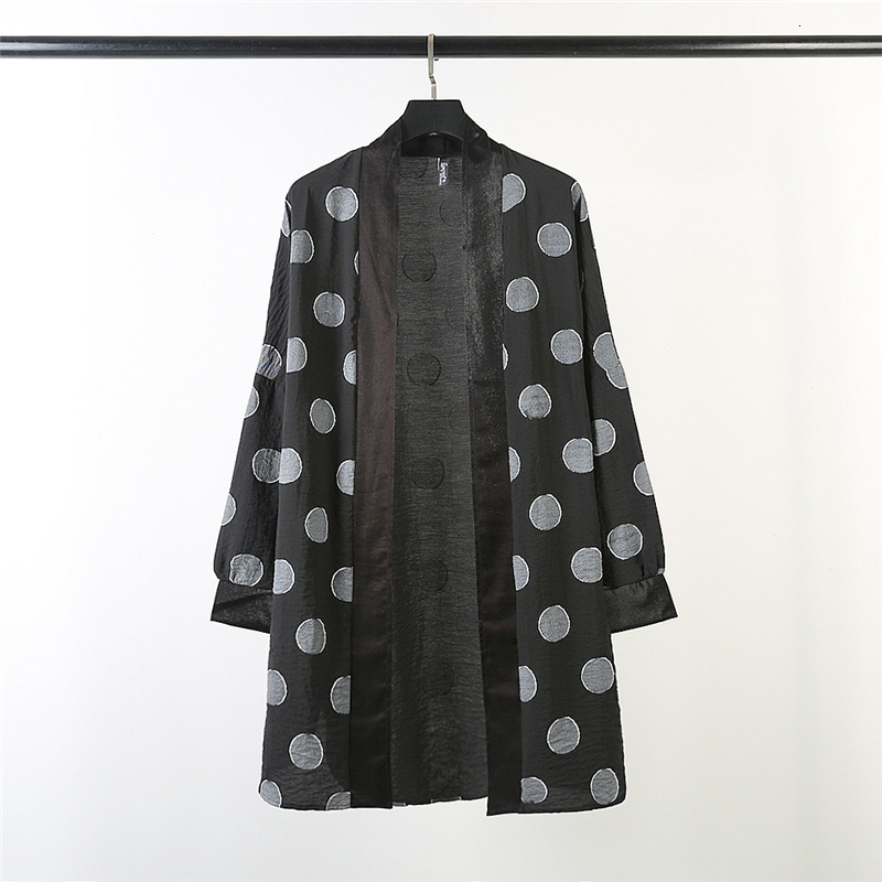 

2021 New Autumn Fashion Dot Print Loose Cardigan Jacket Original Hop Style Street Personality Popular Trenchcoat GFDP, Black.