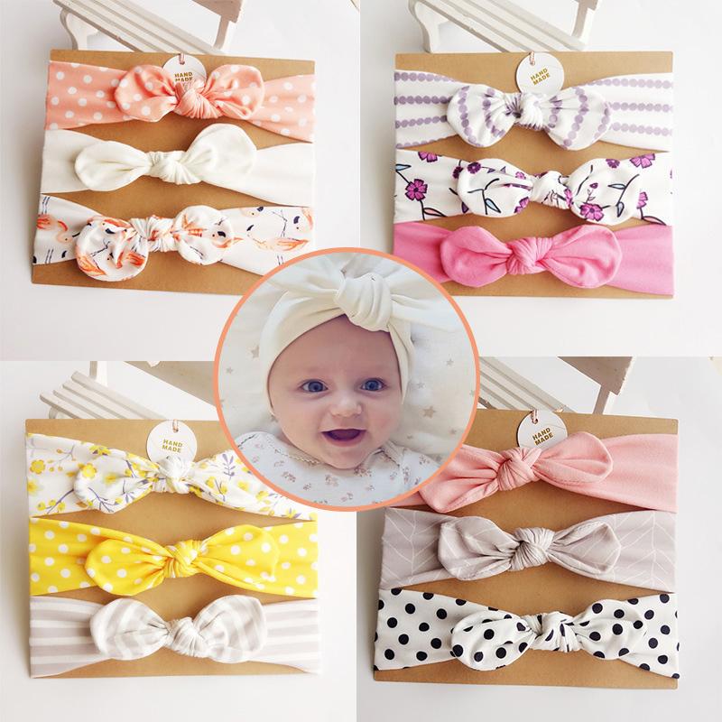 

3Pcs/Set Baby Headband Cute Floral Dot Striped Flamingo Bows Ear Baby Girl Headbands Summer Girls Turban Hair Accessories, Pink