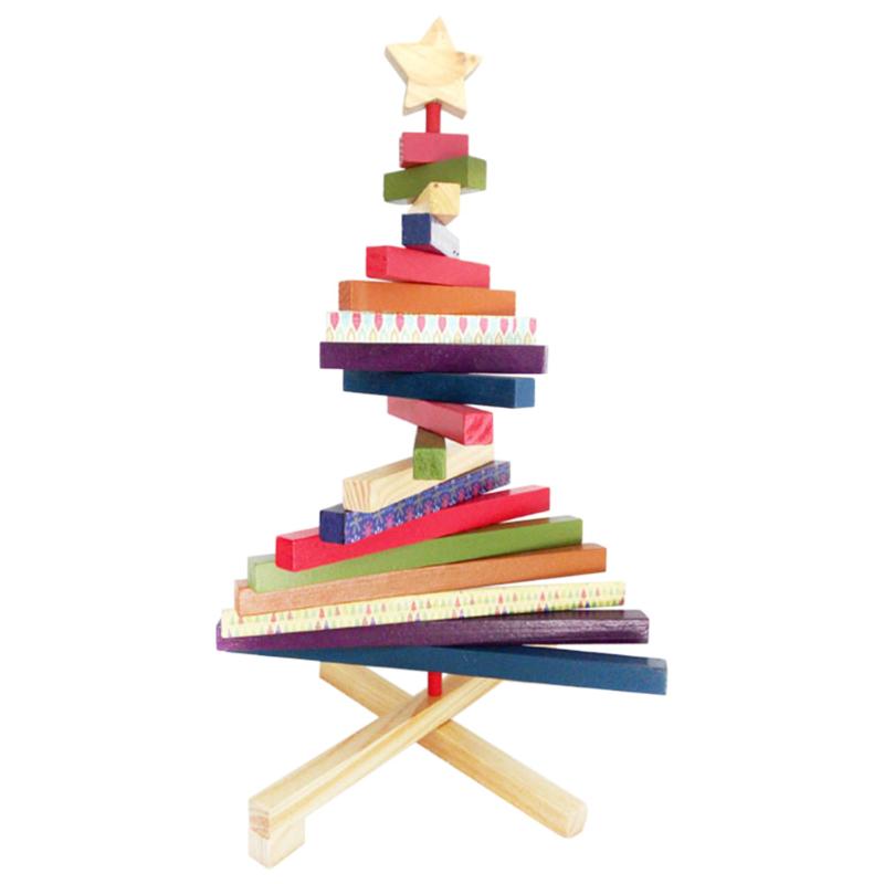 

Party Home Decor Colorful Ornament Office DIY Christmas Tree Turning Striped Wooden Desktop Bedroom Living Room Portable