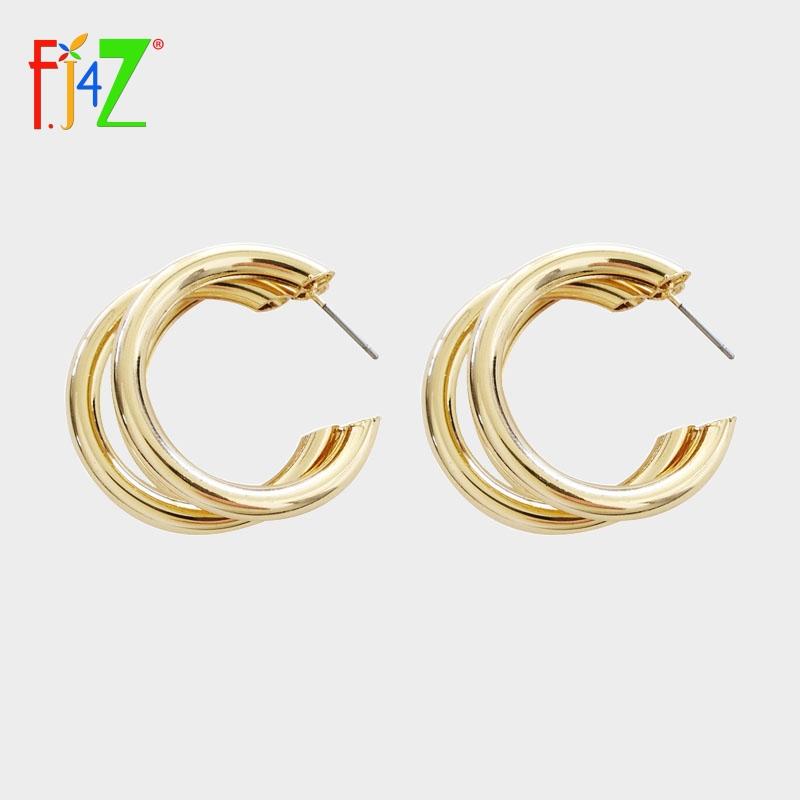 

F.J4Z Fashion Alloy Hoop Earrings Nova Women Simple Layered Tubes C Shaped Earrings Lady Trendy Ear Hoops pendientes mujer