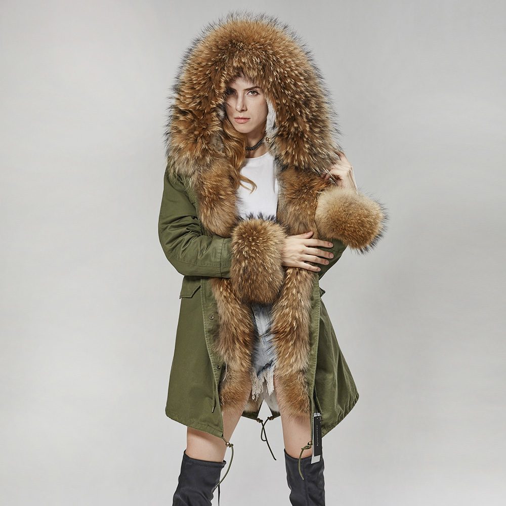 

MMK fashion women's parka coat rabbit fur lining big raccoon fur collar winter coat jacket long hooded army green season warm ja LJ201203, 29