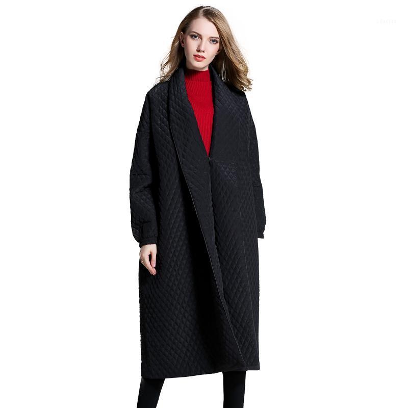 

Oversized cotton jacket women's new style was thin and long 200 kg winter clothes loose warm fashion over-the-knee jacket trend1, Black