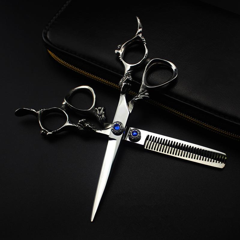 

professional japan 440c 6 '' blue gem dragon cut hair scissors hair cutting barber haircut thinning shears hairdressing scissors