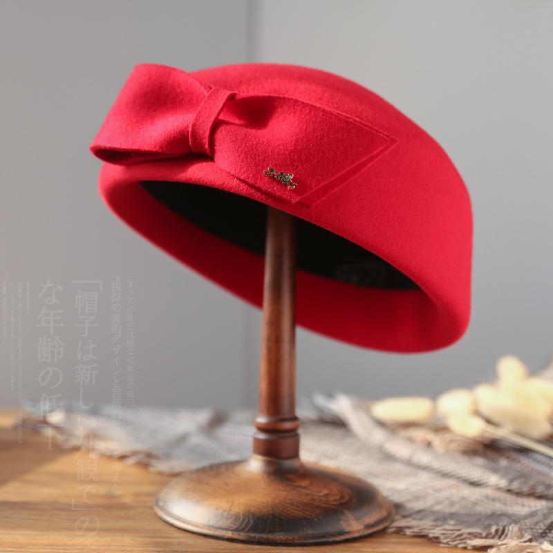 

Stewardess Hat Painter Hat Autumn/winter New Lady Wool Beret, Black