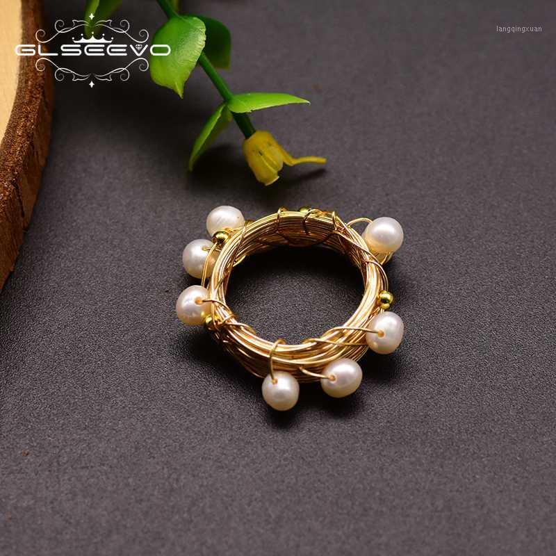 

GLSEEVO Natural Fresh Water White Pearl Rings For Lover Girls Handmade Wedding Ring Fashion Jewelry Personality Designer GR0193K1