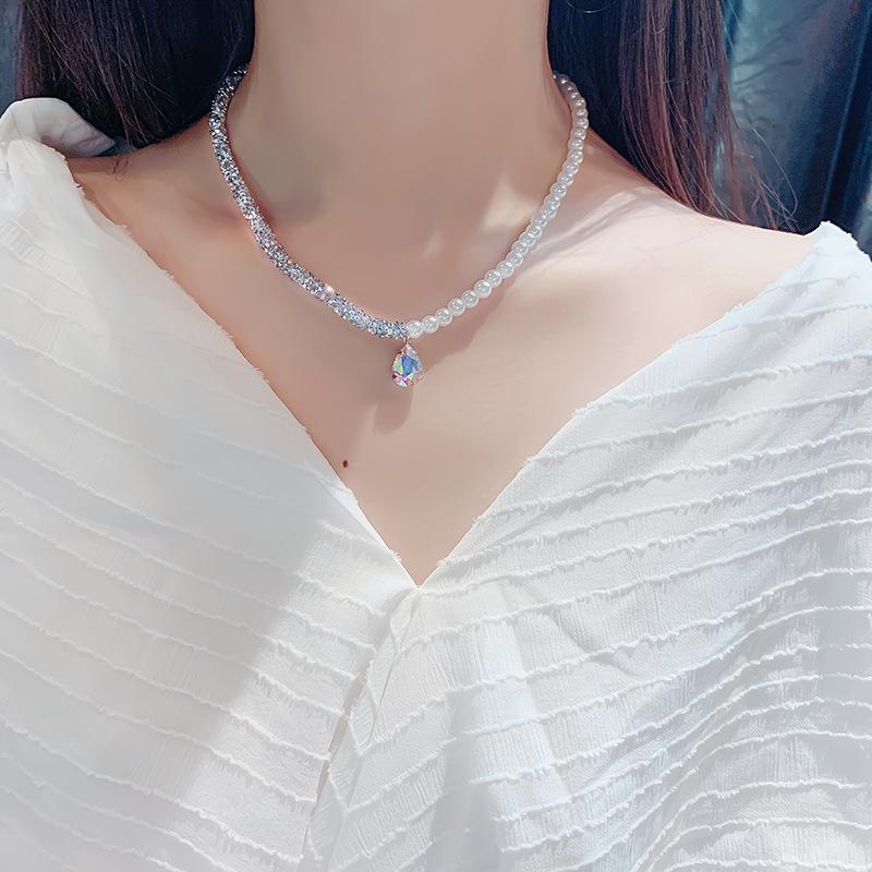 

Korea Style New Simple Sweet Girl Imitation Pearl Rhinestones Necklace Clavicle Chain for Women Fashion Neck Jewelry Accessories