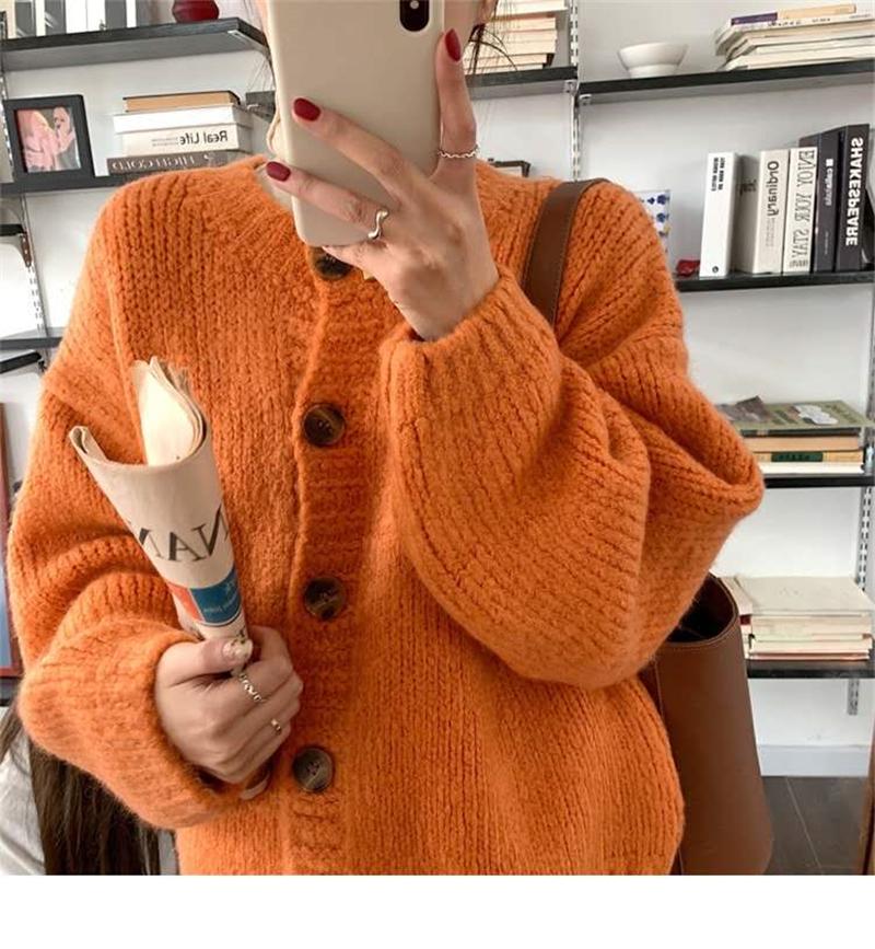 

Women Sweater Cradigans 2020 Autumn Winter Korean Chic Ladies Outerwear Loose Retro Fashion BasicCoats Knitted O-Neck Jackets, Orange