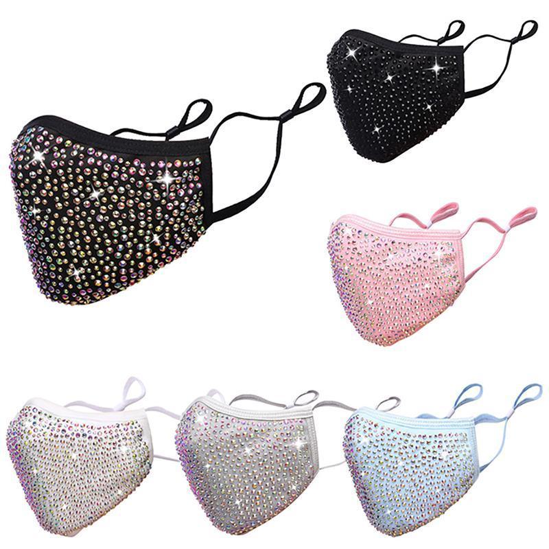 

US STOCK Fashion Dustproof Face Mask Bling Bling Diamond Protective Mask PM2.5 Washable Reusable Women Colorful Rhinestones Mouth Mask