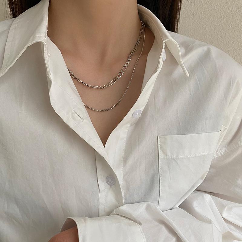 

Chokers 2021 Alloy Minimalist Double Layer Simple Necklace Gold Silver Color Chunky Chain Charm Female Gifts Jewelry Fashion