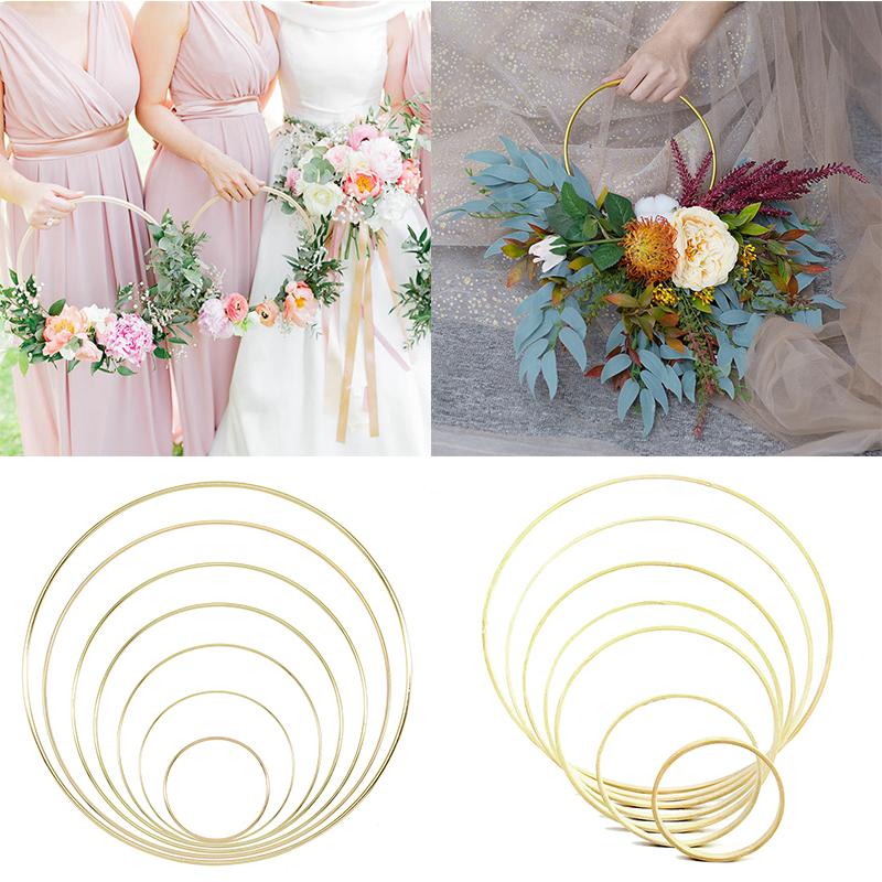 

Gold Metal Ring Bride Portable Garland Artificial Flower Rack DIY Wedding Wreath Circle Girls Catching Dream Hoop Hanging Decor