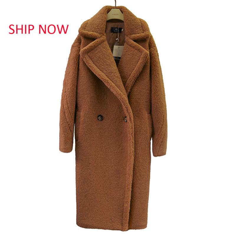 

SHIP NOW 2021 new teddy coat faux fur long coat women lamb fur 10 color thick, Red