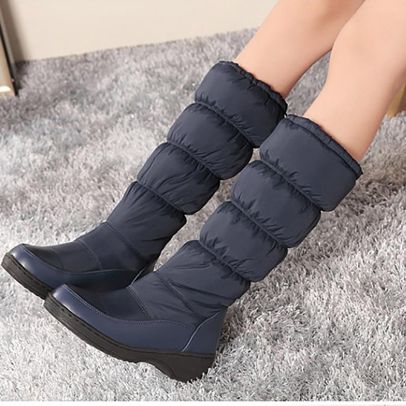 

Snow Boots Platform 4.5cm Heels Block Down Women Shoes Black White Blue Mid Calf Boots Fashion Ladies Winter Plus Size 44, Black 4.5cm heel