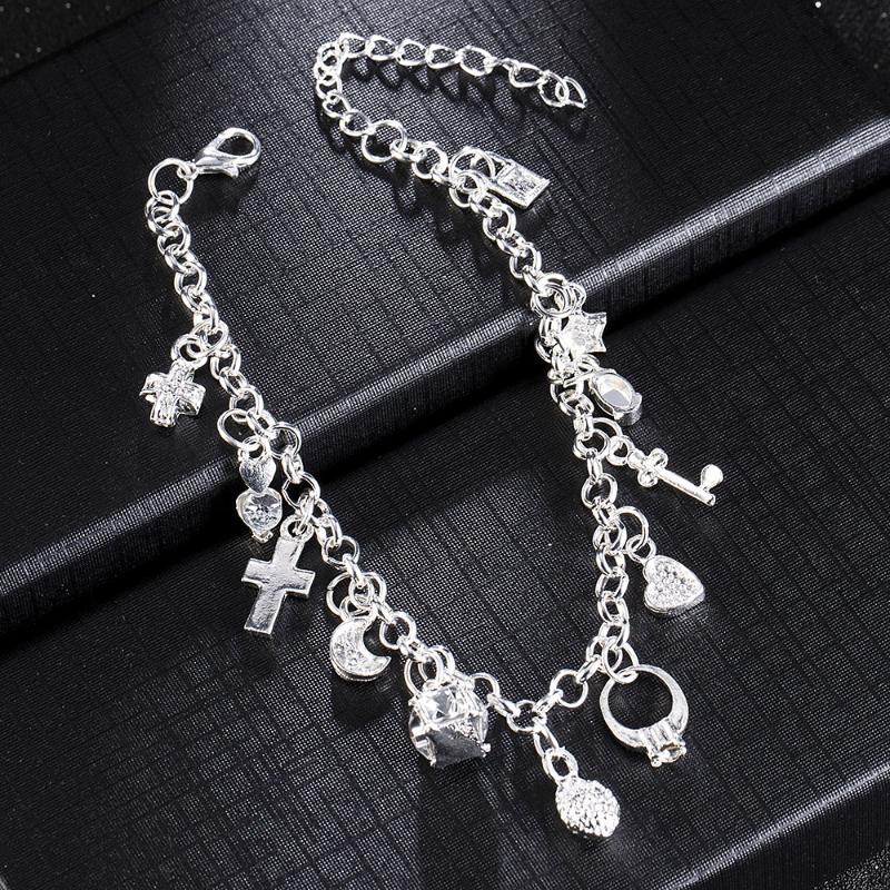 

Charm Bracelets Women 12 Charms Pendant Chain Bracelet Plated Crystal Cross Heart Moon Stars Barcelets Bangles Mens Jewellery