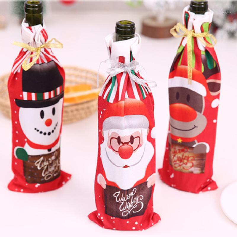 

Christmas Red Wine Bottle Cover Bags Santa Claus Gifts Bag Xmas Dinner Party Table Decorations1
