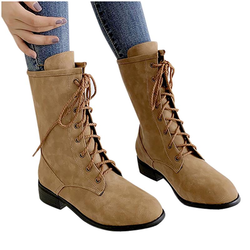 

SAGACE Vintage Solid Casual Lace Up Women Boots Autumn And Winter Heel Short Boots High Quality Knight Ankle Heels, Brown