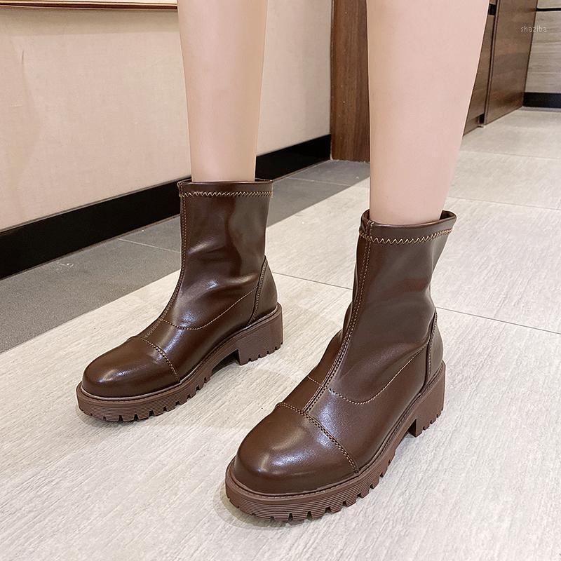 

Boots Women New 2020 Shoes Luxury Designer Round Toe Winter Footwear Lolita Fashion Rubber Mid Calf Autumn Riding Rock1