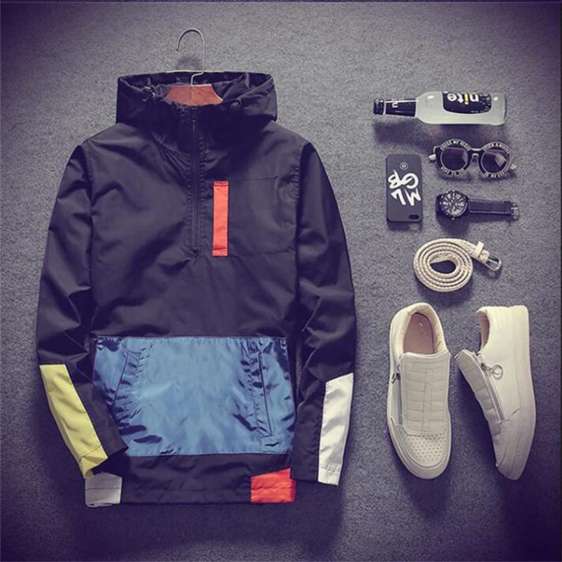 

2021 New Sping Jackets Men Patchwork Anorak Jacket Fashion Hip Hop Plus Size College Student Windbreaker Coat 5XL, Black