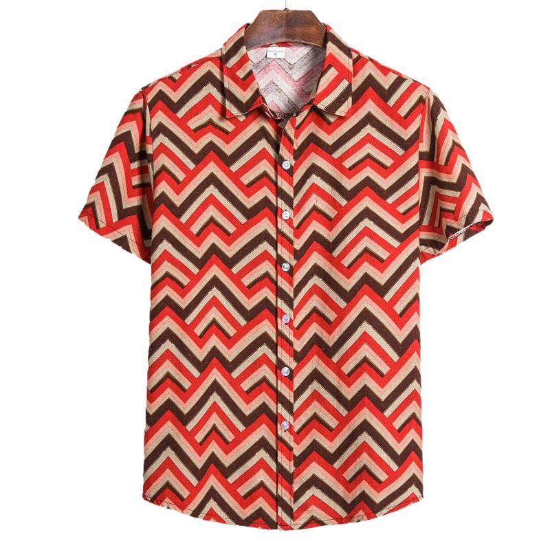 

Men's Casual Shirt 2020 New Fashion Stripe Shirts Male Splicing Pattern Button Down Shorts Sleeve Blouse Summer Hawaiian Shirts, Red