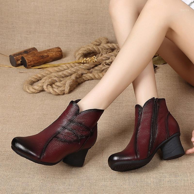 

New Autumn Winter Shoes Women High Heels Boots Genuine Leather Women Ankle Boots Casual Woman Warm Winter Mother Shoes YX26351, Black autumn