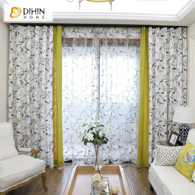 

DIHIN HOME Pastoral Bird and Tree Printed Blackout Curtains Floral Cotton / Linen Curtain For Living Room 1 Panel1