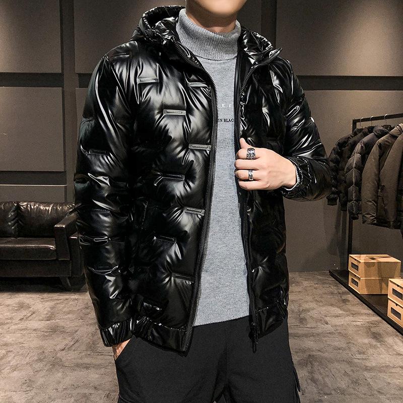 

2020 Unisex Winter Jacket Men Down Jacket Canada Glossy Hooded Cloth Embossed Loose Plus Velvet Thicken Warm Light Soft, Black