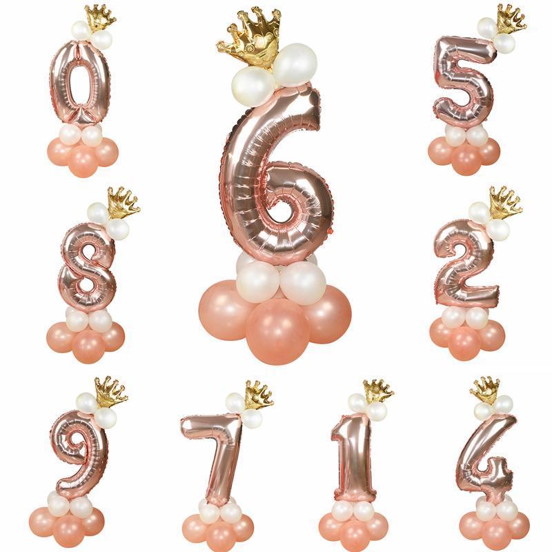 

32inch Rose Gold Number Balloon with Mini Crawn Set Birthday Anniversary Party Balloon Decorations Wedding Baby Shower Supplies1