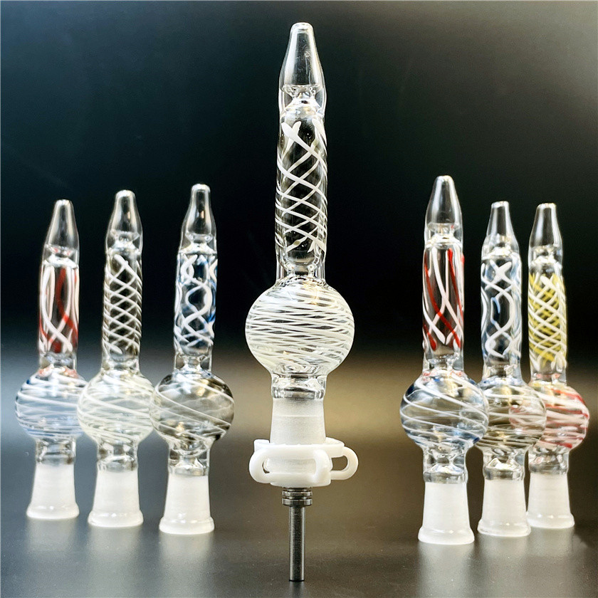 

2pcs Glass Nectar Nector Collector Kit with Titanium Tips Dab Straw Oil Rigs Silicone Smoking Pipe glass pipe smoking accessories dab rig