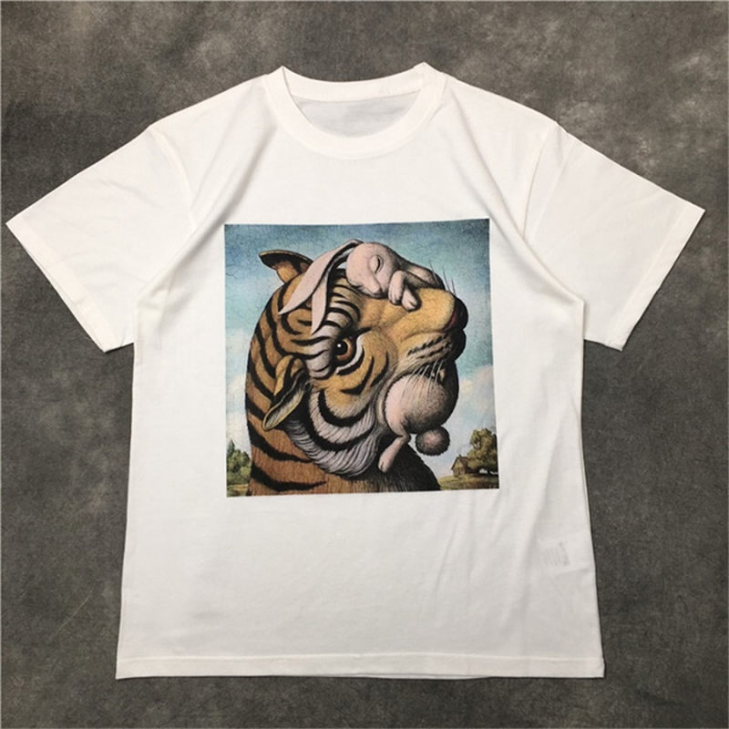 

Street Fashion Mens T Shirt 20ss tiger pattern Tennis Short Sleeves T Shirts Men and Women Couples Style High Quality Hip Hop Tee, White