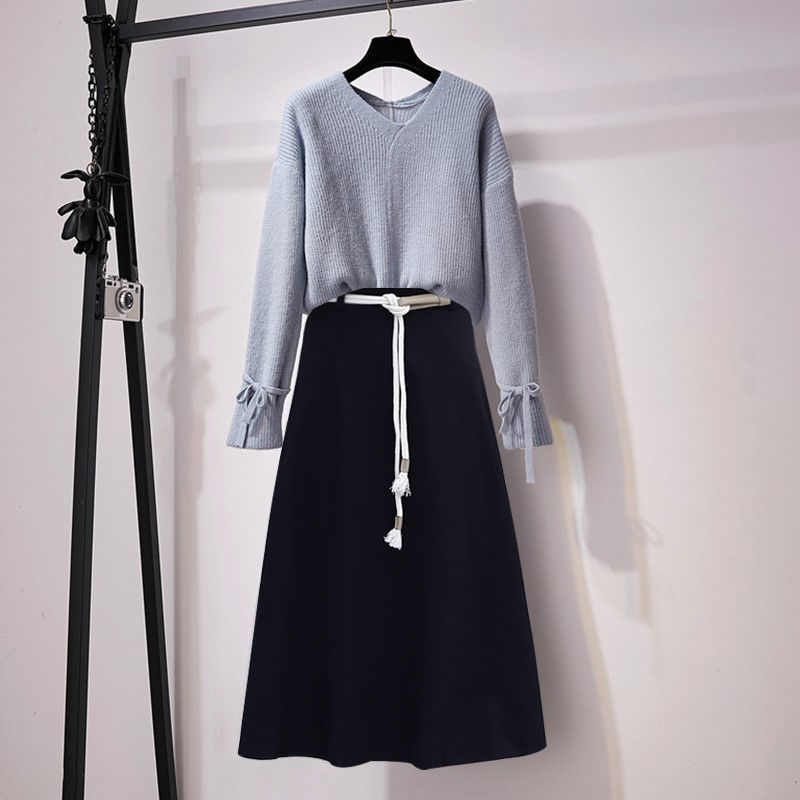 

autumn 2021 New for women long sleeve rentals up knitted-or-crocheted pullover+ solid color 2 piece set ladies suit y487 EMP8, Lan suit 2