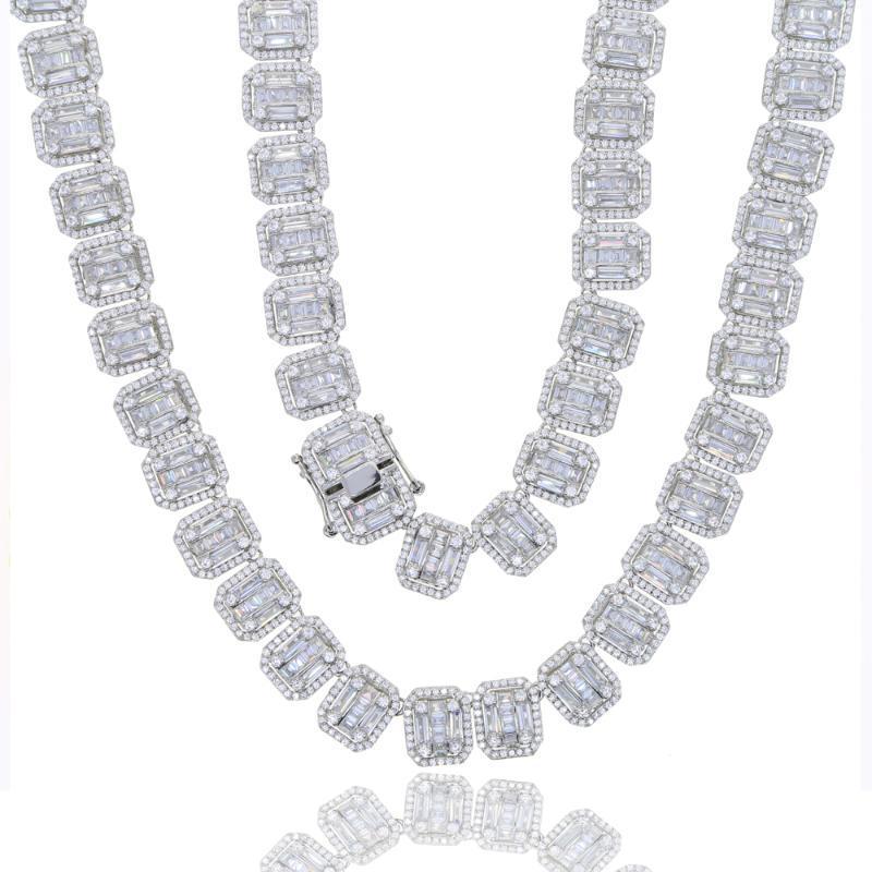 

13MM Big Square Cubic Zirconia Charm Tennis Chain Necklac Silver Color Flash Luxury Full Iced Out CZ Hiphop For Men Jewelry1
