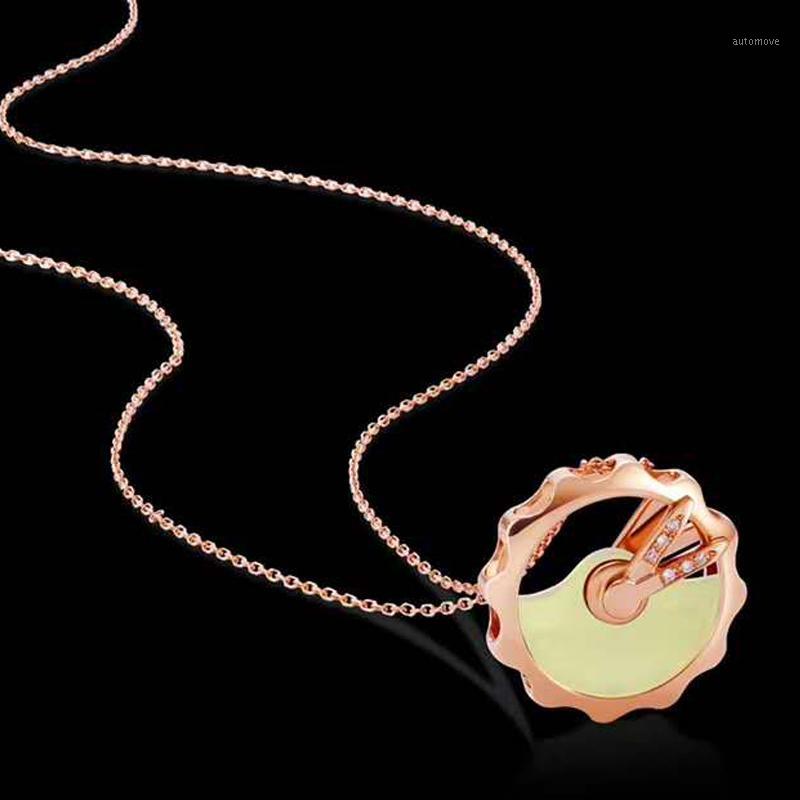 

18K Gold Real Diamond Women Pendant Necklaces Round Clock Yellow Opal Wedding Party Engagement Anniversary Necklaces Birthday1