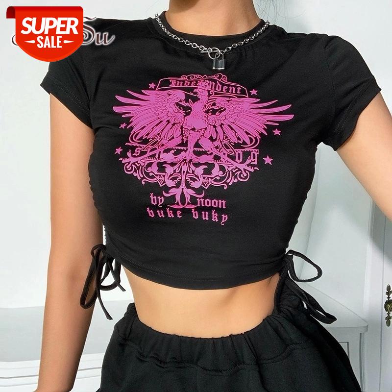 

ArtSu Gothic Animal Print Black Crop Top 2020 Summer Women Cotton Short Sleeve T Shirt Harajuku Punk Streetwear ASTS21505 #xA6S, White
