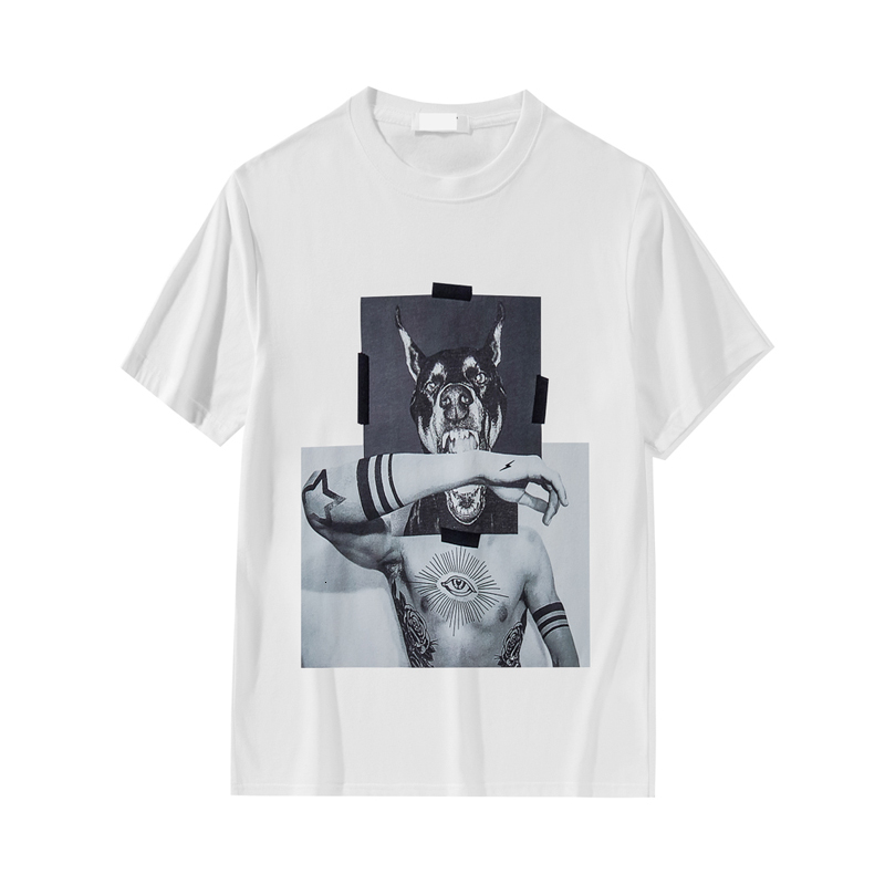 

2021 New American Fashion Brand Dog Head Cotton Men and Women Casual Couple Round Neck Short Sleeve T-shirt Summer 5vhd, White