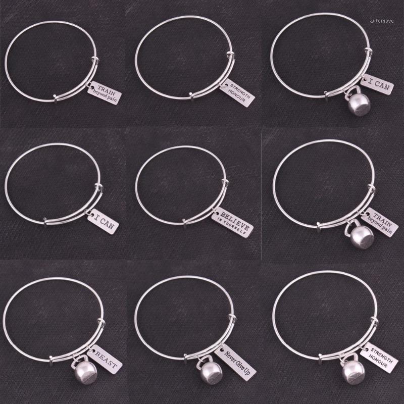 

5PCS Fitness Kettle bell TRAIN beyond pain STRENGTH HONOUR I CAN BELIEVE IN YOURSELF Gym Bodybuilding charm adjustable Bangles1