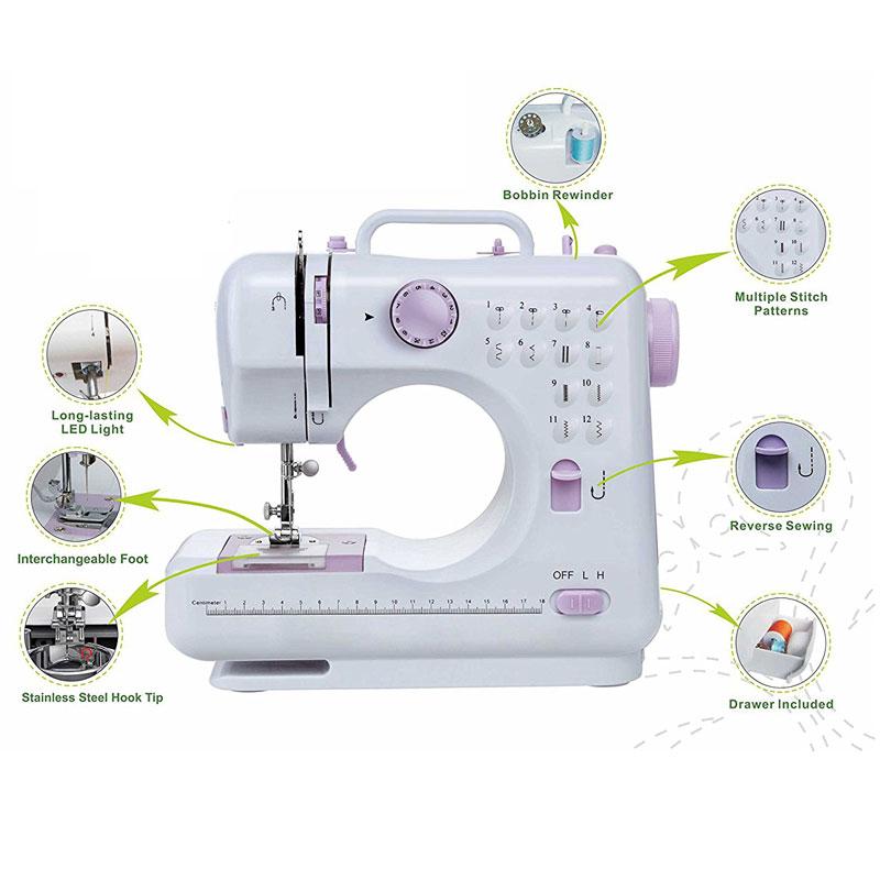 

Portable Multifunction Domestic Household Sewing Machine with 12 Built-In Stitches Double Thread Foot Pedal maquina de costura