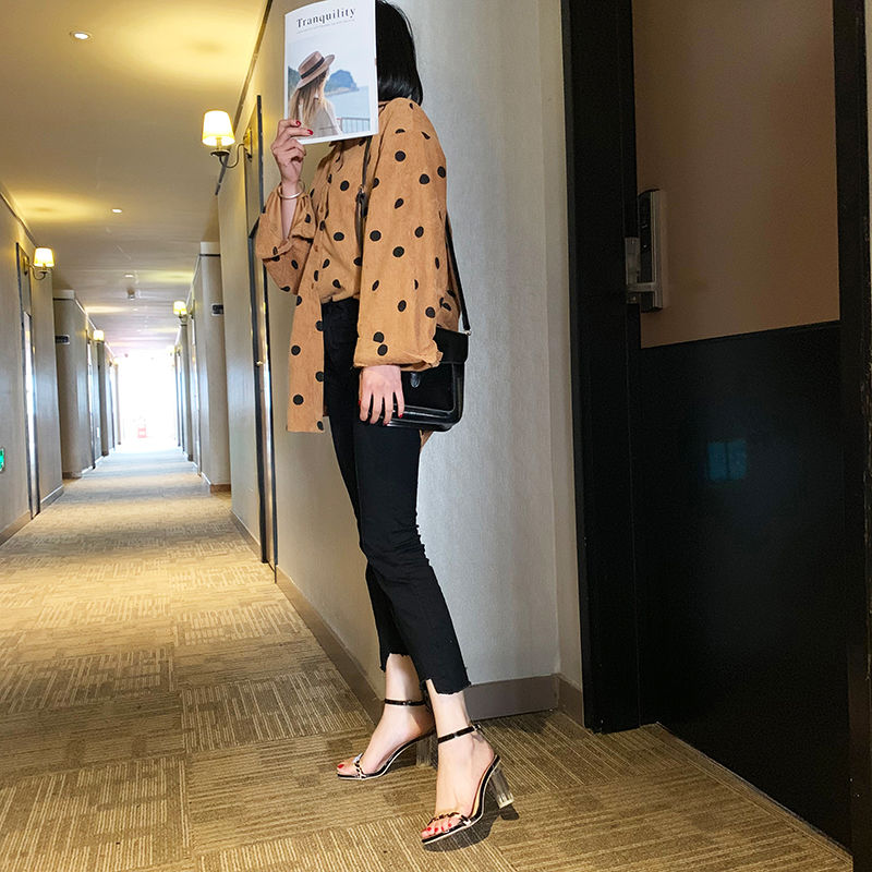 

Designer-Summer transparent crystal high-heeled sandals sexy leopard sandal women's new fashion high heeled thick heel red