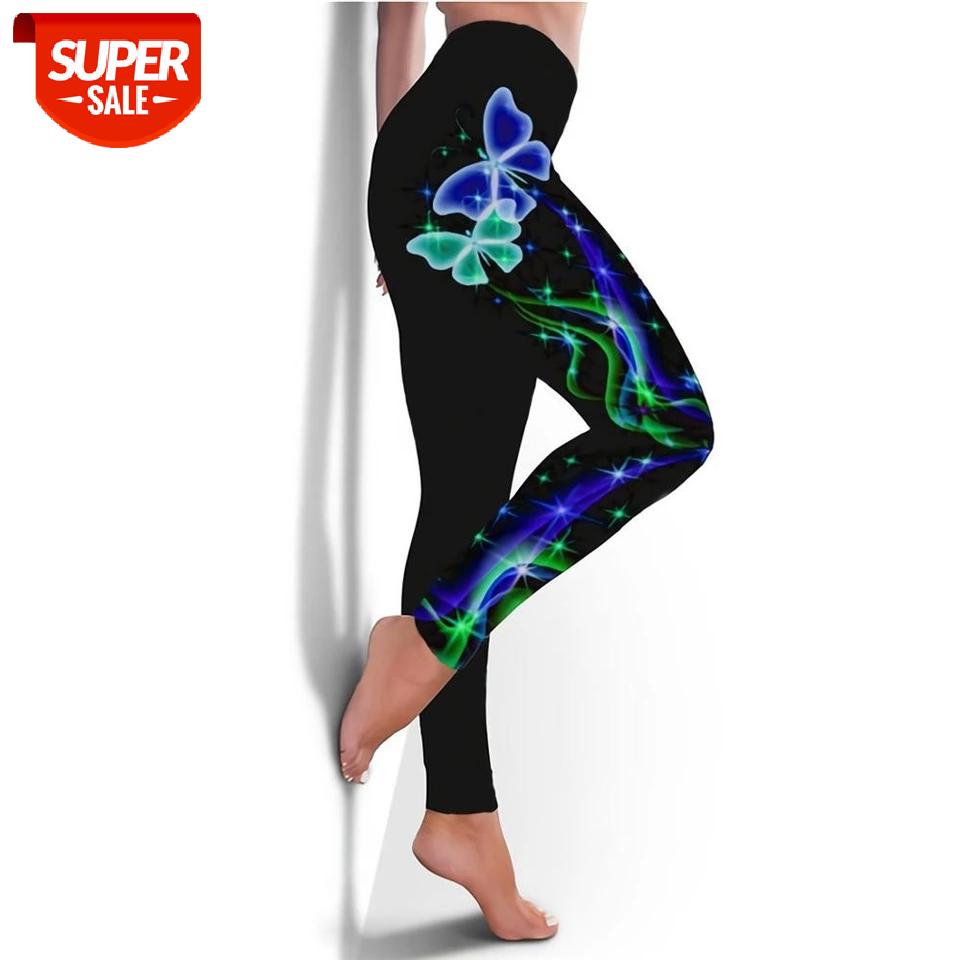 

Qickitout Fitness Leggings Women Workout Push Up Legging Fashion Digital Print Blue-green Fluorescent Butterfly Jeggings Pants #if7T, Black;white