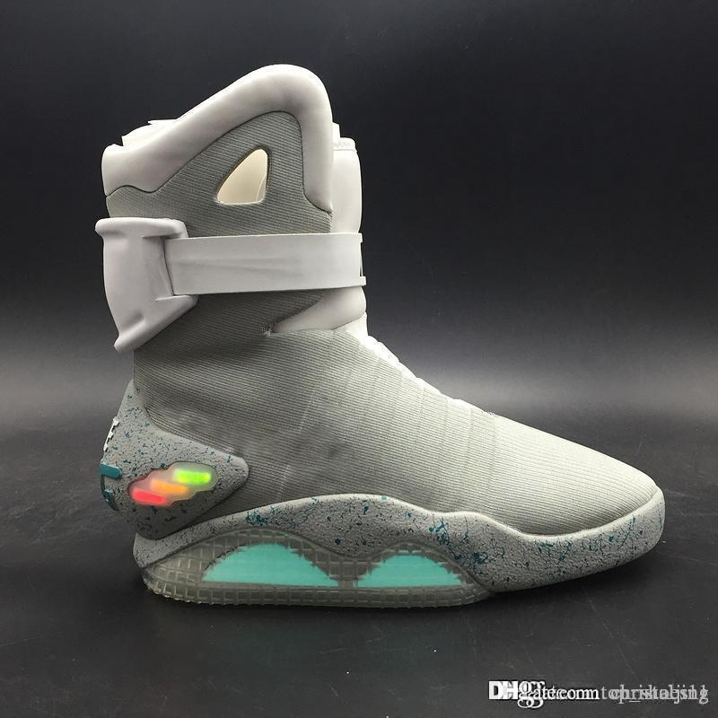 

AIR Mag Marty McFlys Sneakers LED Back To The Future Glow In The Dark Boots Top Quality Gray/Black Charger Mag Casual Shoes Authentic Shoes, Grey