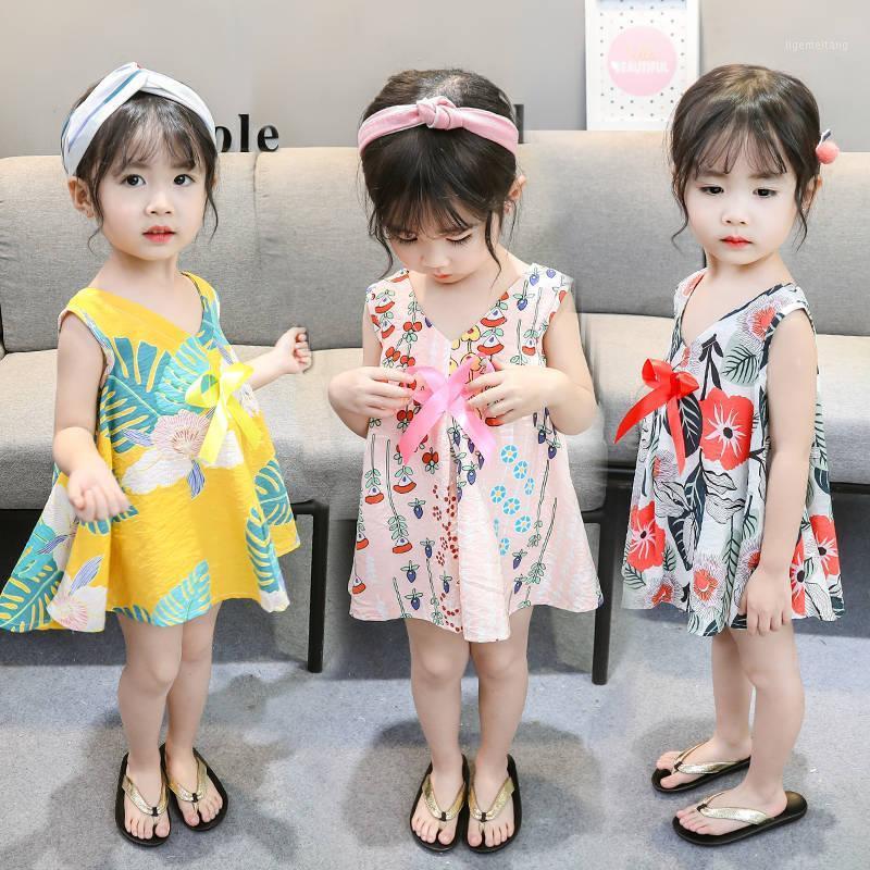

Lovely Bowknot Sling Baby Girl V-Neck Floral Sundress Casual Clothing Princess Sleeveless Birthday Party Dress1, T115