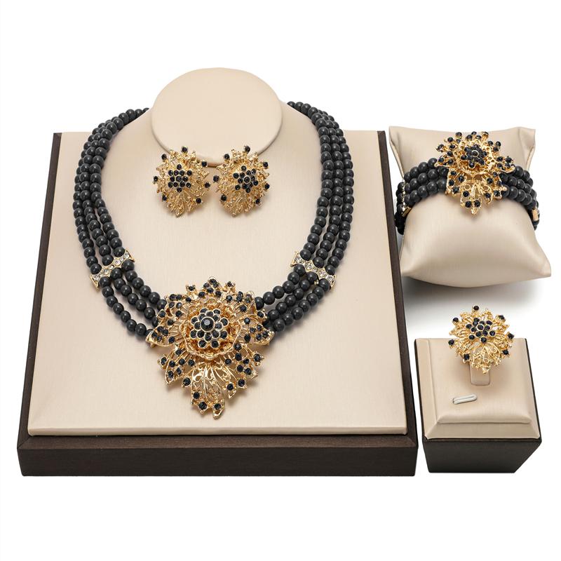 

Earrings & Necklace 2021 Dubai Gold Colorful Jewelry Sets Nigerian Wedding Bridal Accessories Fashion African Beads Women Costume Set, Silver