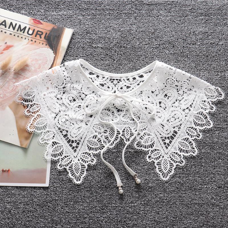 

Bow Ties Fake Collar For Women Lace Floral Hollow Out Embroidery Half Shirt False Shawl Wrap Female Bowtie Necklace Decorative