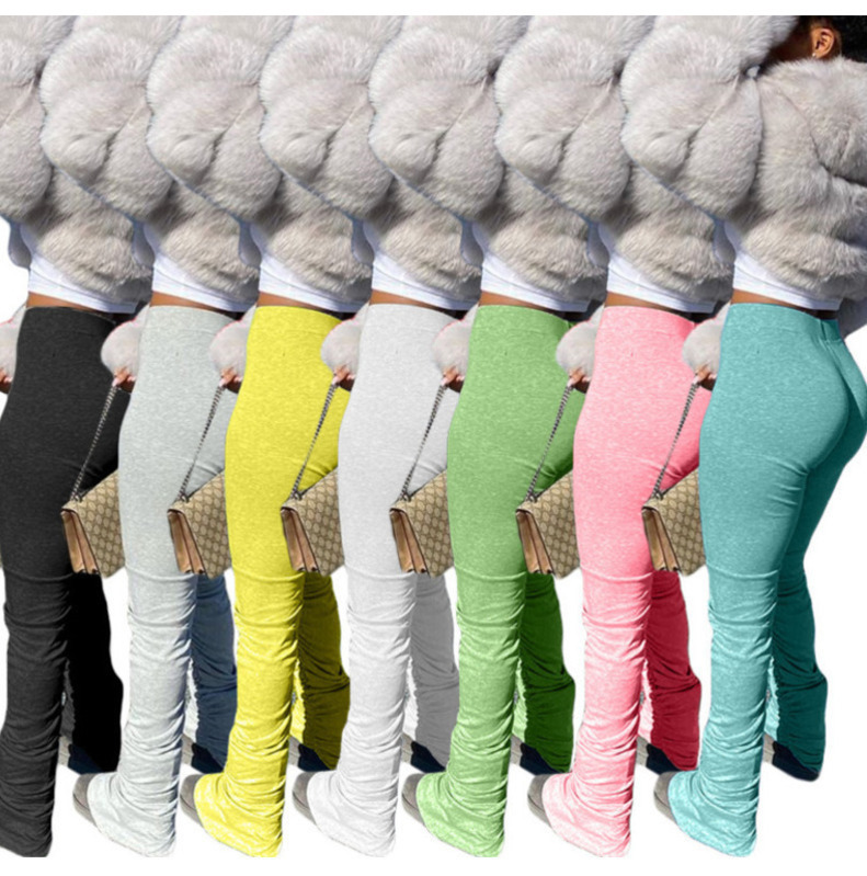 

Women Leggings Flare High Waist Stacked Pants Hip Hop Trousers Sexy Fold Night Party Street Club Sweatpants Bell Bottoms Sports Pants 8802, Black