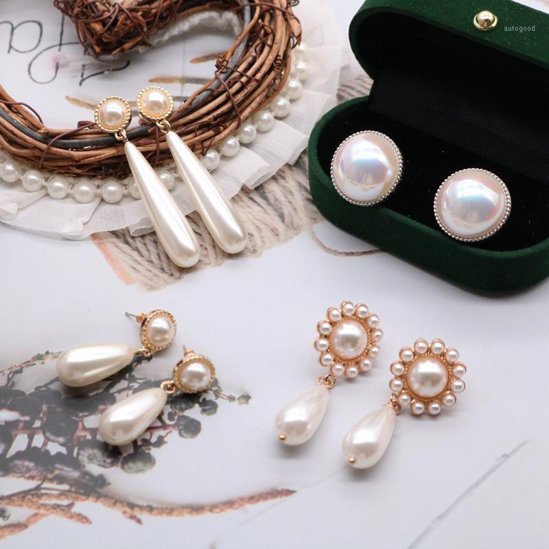 

Stud Fashion Elegant Stud-Ear Imitated Pearls Dangle Temperament Classic Brincos Teardrop Round Wedding Exquisite Mujer Gift1