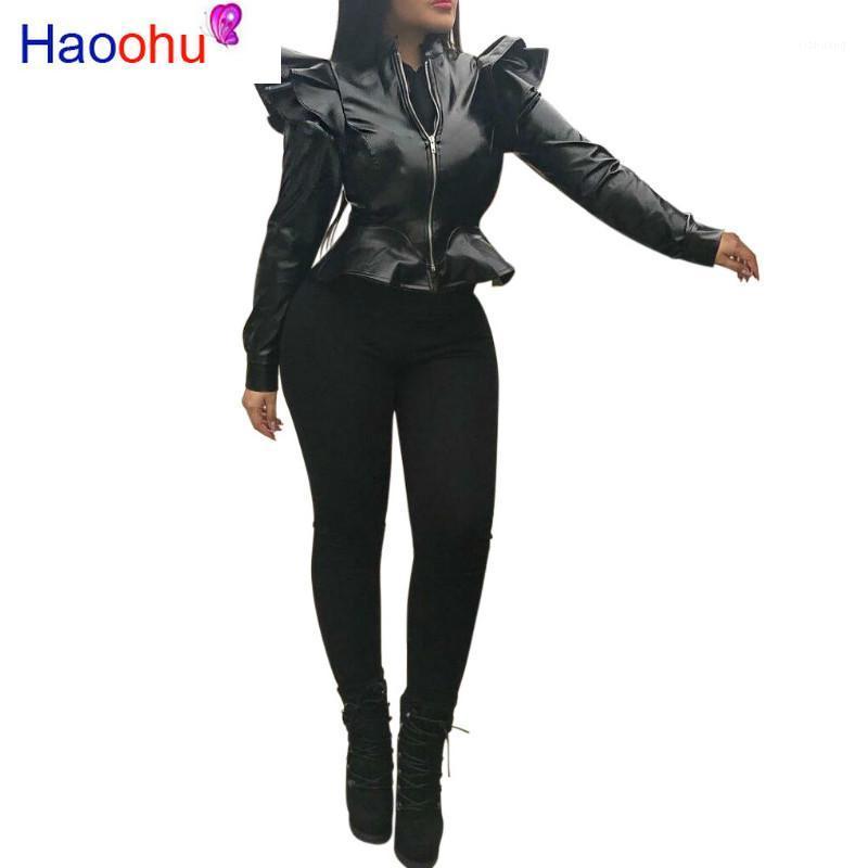 

Women' Jackets HAOOHU Pu Faux Leather Jacket Women Fall Winter Clothes Plus Size Coat Top Ladies Oversized Long Sleeve Sexy Cropped Jackets, Black